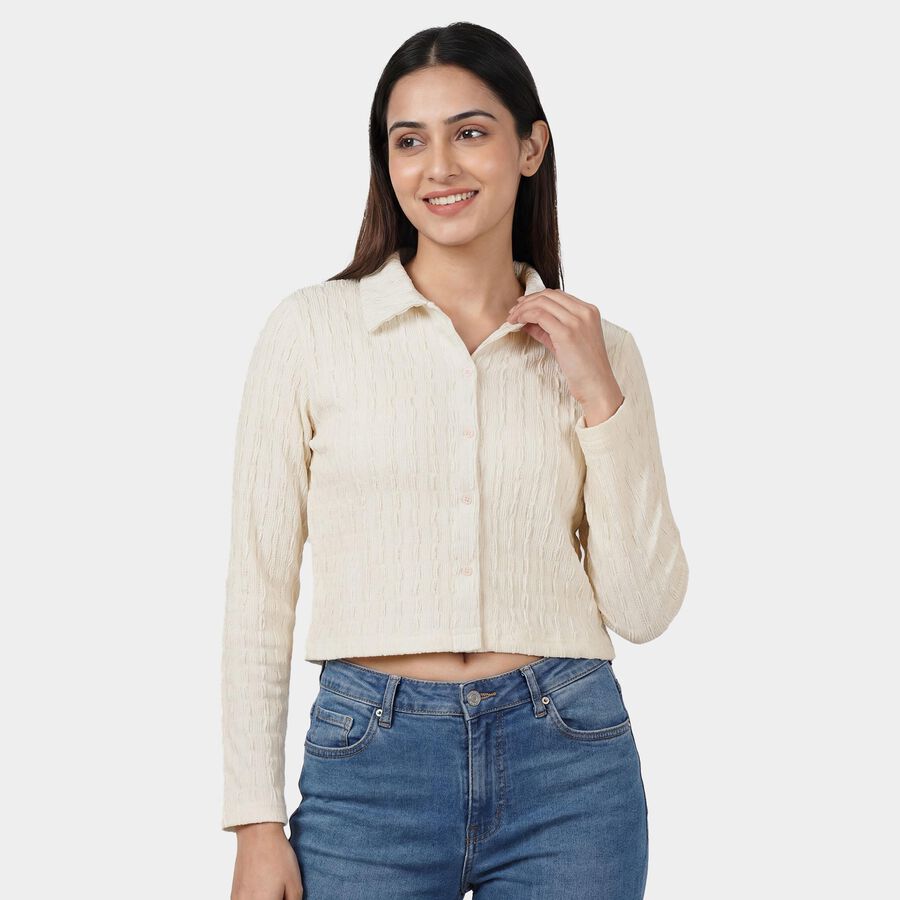 Women's Off-White Round Neck Minimalist Shirt, Off White, large